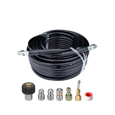 Sewer Jetter Kit High Pressure Washer 100ft Drain Hose 1/4" Npt Button Nose Rotating Sewer Jetting Nozzle Orifice 4000 Psi